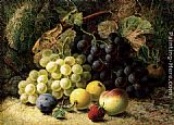 Bank Canvas Paintings - Grapes, Apples, A Plum, A Peach And A Strawberry, On A Mossy Bank